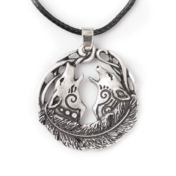 HAQUIL Wolf Necklace - Geri and Freki Howling Wolf Pendant Gift