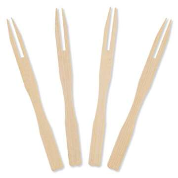 Gmark Bamboo Forks 3.5 Inch 110pc, Mini Food Picks/Bamboo Fruit Picks/Mini Cocktail Forks/Party Forks/Buffet Mini Forks/Two Prongs Cocktail Picks for Appetizer, Cocktail, Pastry, Dessert. GM1031A