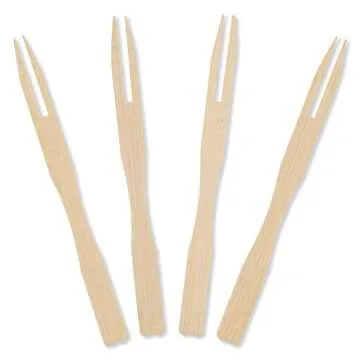 Gmark Bamboo Forks 3.5 Inch 110pc, Mini Food Picks/Bamboo Fruit Picks/Mini Cocktail Forks/Party Forks/Buffet Mini Forks/Two Prongs Cocktail Picks for Appetizer, Cocktail, Pastry, Dessert. GM1031A