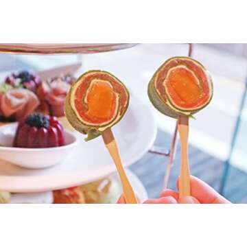 Gmark Bamboo Forks 3.5 Inch 110pc, Mini Food Picks/Bamboo Fruit Picks/Mini Cocktail Forks/Party Forks/Buffet Mini Forks/Two Prongs Cocktail Picks for Appetizer, Cocktail, Pastry, Dessert. GM1031A