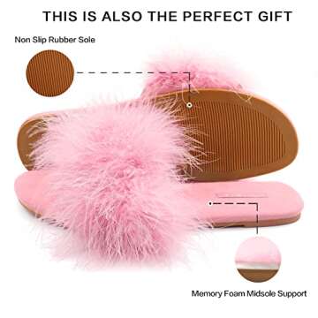 BCTEX COLL Women's Cozy Memory Foam House Slippers Open Toe Comfy Fuzzy Slide Slippers Furry Turkey Feather Slippers for Women(pi6)