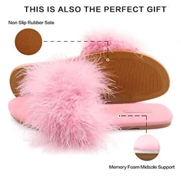 BCTEX COLL Women's Cozy Memory Foam House Slippers Open Toe Comfy Fuzzy Slide Slippers Furry Turkey Feather Slippers for Women(pi6)