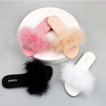 BCTEX COLL Women's Cozy Memory Foam House Slippers Open Toe Comfy Fuzzy Slide Slippers Furry Turkey Feather Slippers for Women(pi6)