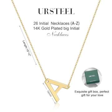 Ursteel Initial Necklaces for Women - Dainty 14K Gold Plated Letter Necklaces for Women Trendy, Simple Cute Initial Personalized Monogram Pendant Necklace Jewelry for Women Gifts