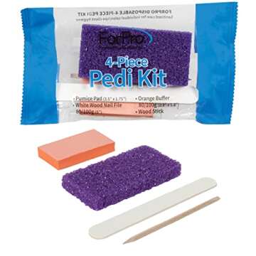 ForPro Professional Collection 4-Piece Pedicure Kit, 200-Count, Individually-Packed, Purple Pumice Pad, White Wood Nail File 80/100 Grit, Orange Mini Buffer 80/100 Grit, Wood Stick