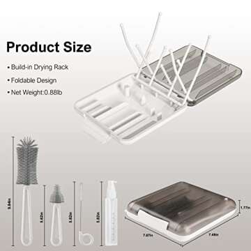 Baby Bottle Cleaner Kit - 6 in 1 with Extendable Silicone Bottle Brush, Drying Rack, Nipple & Straw ...