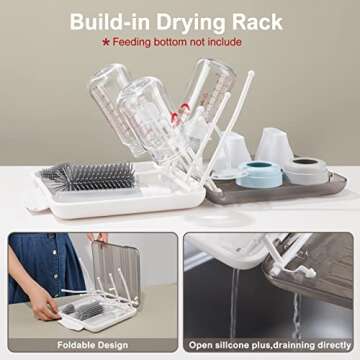 Baby Bottle Cleaner Kit - 6 in 1 with Extendable Silicone Bottle Brush, Drying Rack, Nipple & Straw Brushes, Soap Dispenser & Organizer Case - Perfect Gifts for Babies & Moms - White