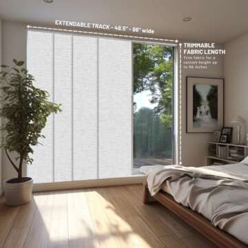 CHICOLOGY Embossed Textured Weave Fabric, Sliding Door Blinds , Room Divider ,Vertical Blinds for Patio Doors , Sliding Glass Door Blinds, Chalk White, W:46-86 x H: Up to-96 inches