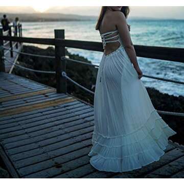 R.Vivimos Womens Summer Boho Sexy Backless Long Dresses (Small, White)