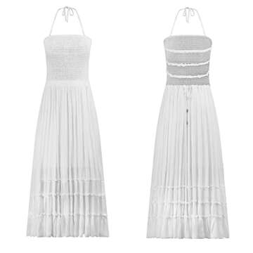 R.Vivimos Womens Summer Boho Sexy Backless Long Dresses (Small, White)