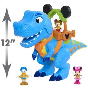 Disney Junior Mickey Mouse Funhouse Roarin' Safari Dino, 4-piece Figures and Playset, Dinosaur, Kids...