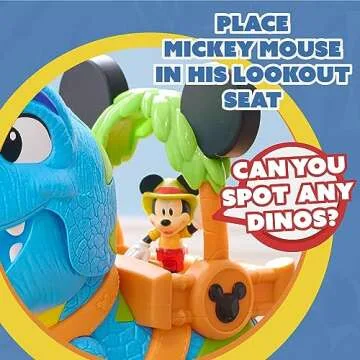 Disney Junior Mickey Mouse Funhouse Roarin' Safari Dino, 4-piece Figures and Playset, Dinosaur, Kids Toys for Ages 3 Up by Just Play