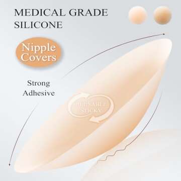 Trifabricy Nipple Covers - 2 Pairs Sticky Adhesive Silicone Nipple Pasties, Reusable Waterproof Breast Petals, Gel Nude Cakes Body Nipple Covers for Women, Creme