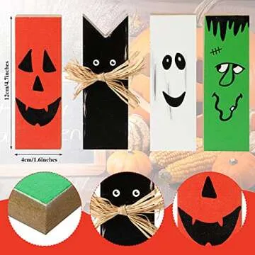 4 Pieces Happy Halloween Wooden Sign | Mini Decor