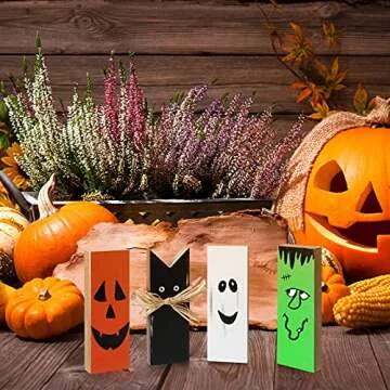 4 Pieces Happy Halloween Wooden Sign | Mini Decor