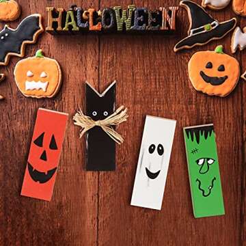 4 Pieces Happy Halloween Wooden Sign | Mini Decor