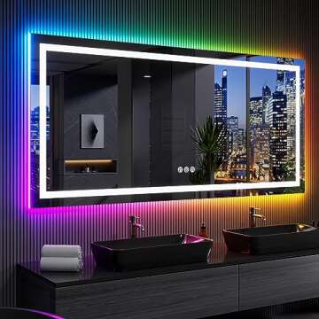 LOAAO 84X32 Inch RGB LED Bathroom Mirror with Lights, Anti-Fog, Dimmable Lighted Bathroom Vanity Mir...