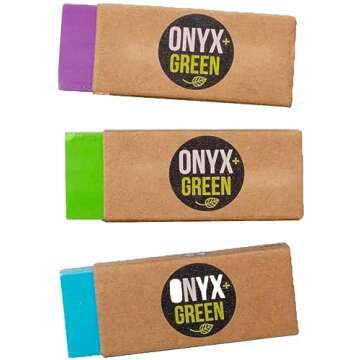 Onyx and Green 3-Pack Erasers with Sleeve, Recycled Rubber (2202)