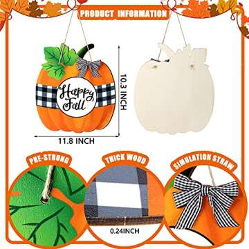 Thanksgiving Wood Pumpkin Sign Hanging Thanksgiving Wooden Sign Buffalo Plaid Pumpkin Sign Happy Fal...