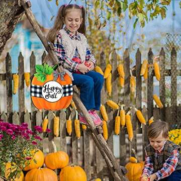 Thanksgiving Wood Pumpkin Sign Hanging Thanksgiving Wooden Sign Buffalo Plaid Pumpkin Sign Happy Fall Decoration Plaque for Indoor Outdoor Fall Decor Home Thanksgiving Decoration