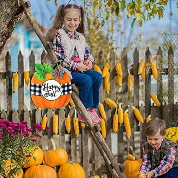 Thanksgiving Wood Pumpkin Sign Hanging Thanksgiving Wooden Sign Buffalo Plaid Pumpkin Sign Happy Fall Decoration Plaque for Indoor Outdoor Fall Decor Home Thanksgiving Decoration