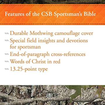 CSB Sportsman's Bible: Large Print Personal Size Edition, Mothwing Camouflage LeatherTouch, Red Letter, Presentation Page, Articles, Cross-References, Easy-to-Read Bible Serif Type