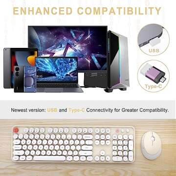 Wireless Keyboard and Mouse Combo, Ergonomic Full Size Typewriter Retro Round Keycaps Keyboard, Comp...