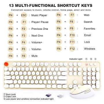Wireless Keyboard and Mouse Combo, Ergonomic Full Size Typewriter Retro Round Keycaps Keyboard, Compatible with Windows, PC, Perfer for Home and Office Keyboards (Beige