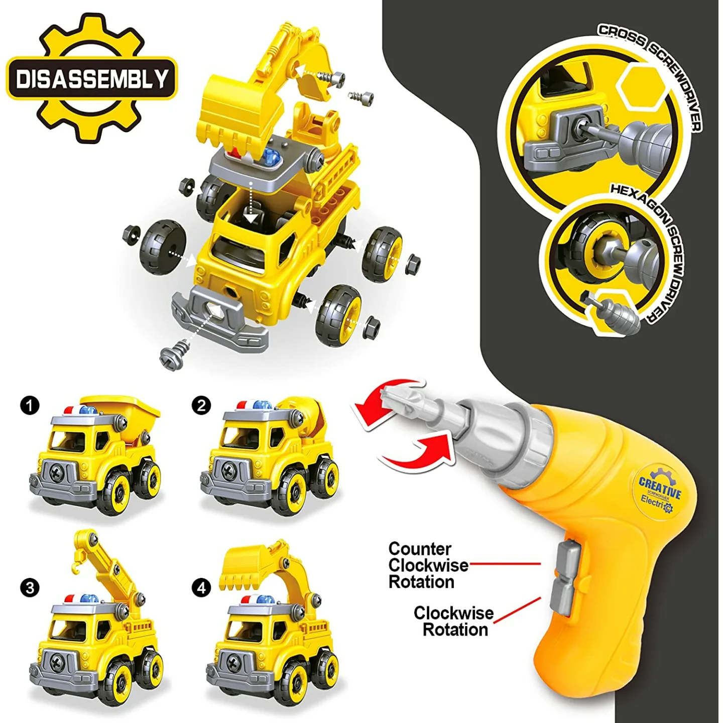 4-in-1 Take Apart Car Toys for Boys - DIY Fun