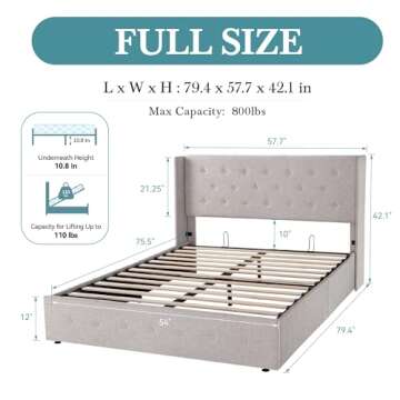 HOOMIC Lift Up Storage Bed with Wingback Headboard/Heavy-Duty Hydraulic Platform Bed Frame/Large Under Storage/Wooden Slats Support/Noiseless