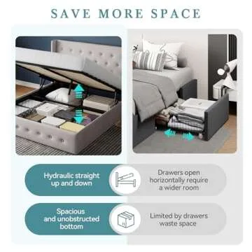 HOOMIC Lift Up Storage Bed with Wingback Headboard/Heavy-Duty Hydraulic Platform Bed Frame/Large Under Storage/Wooden Slats Support/Noiseless