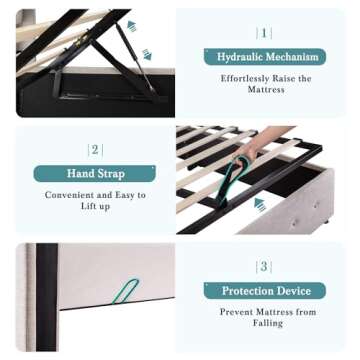 HOOMIC Lift Up Storage Bed with Wingback Headboard/Heavy-Duty Hydraulic Platform Bed Frame/Large Under Storage/Wooden Slats Support/Noiseless