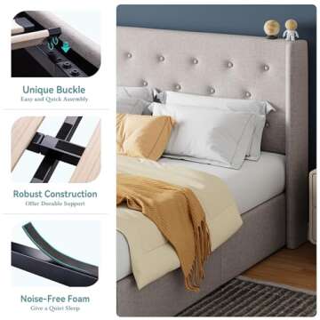 HOOMIC Lift Up Storage Bed with Wingback Headboard/Heavy-Duty Hydraulic Platform Bed Frame/Large Under Storage/Wooden Slats Support/Noiseless