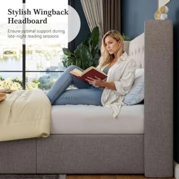 HOOMIC Lift Up Storage Bed with Wingback Headboard/Heavy-Duty Hydraulic Platform Bed Frame/Large Under Storage/Wooden Slats Support/Noiseless