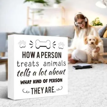 Funny Dog Home Decor,How a Person Treats Animals Wooden Box Sign,Pet Dog Sign