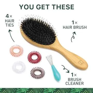 Natural Boar Bristle Hair Brush for Women, Men, Kids; Dry and Wet Detangling Hair Brush Gently Enhances Shine, Smooths Frizz and Prevents Breakage in Fine and Straight, Thick and Curly Hair (oval)