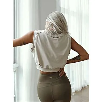ARRIVE GUIDE Crop Top Athletic Shirts for Women Cute Sleeveless Yoga Tops Running Gym Workout Tshirts Apricot S