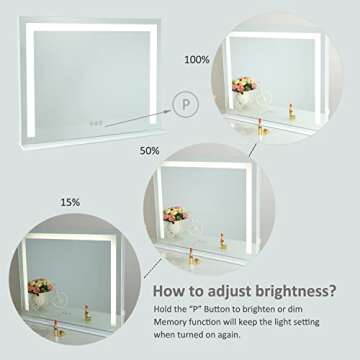 SHOWTIMEZ Vanity Mirror with Lights, 27.5" W x 21.5" H Tabletop Wall-Mounted Makeup Mirror with Dimmable 3 Modes LED Backlit Light Strip, Touch Screen Control Cosmetic Mirror with USB Outlet