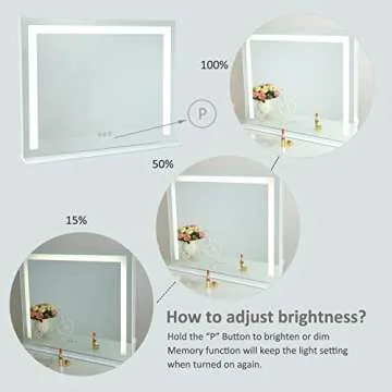 SHOWTIMEZ Vanity Mirror with Lights, 27.5" W x 21.5" H Tabletop Wall-Mounted Makeup Mirror with Dimmable 3 Modes LED Backlit Light Strip, Touch Screen Control Cosmetic Mirror with USB Outlet