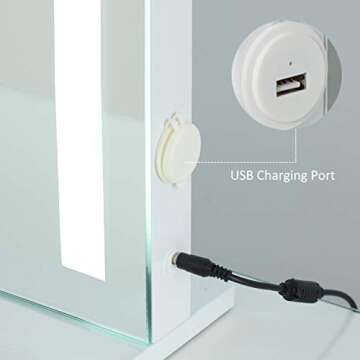 SHOWTIMEZ Vanity Mirror with Lights, 27.5" W x 21.5" H Tabletop Wall-Mounted Makeup Mirror with Dimmable 3 Modes LED Backlit Light Strip, Touch Screen Control Cosmetic Mirror with USB Outlet