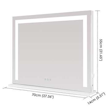 SHOWTIMEZ Vanity Mirror with Lights, 27.5" W x 21.5" H Tabletop Wall-Mounted Makeup Mirror with Dimmable 3 Modes LED Backlit Light Strip, Touch Screen Control Cosmetic Mirror with USB Outlet