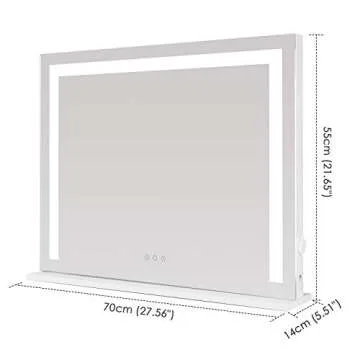 SHOWTIMEZ Vanity Mirror with Lights, 27.5" W x 21.5" H Tabletop Wall-Mounted Makeup Mirror with Dimmable 3 Modes LED Backlit Light Strip, Touch Screen Control Cosmetic Mirror with USB Outlet