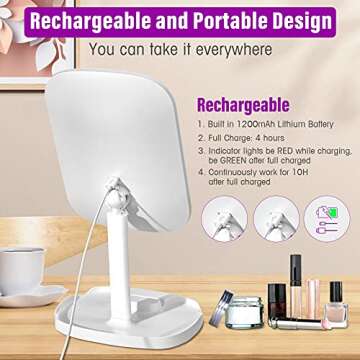 COSMIRROR Rechargeable Lighted Makeup Vanity Mirror with Phone Holder, Portable Light Up Beauty Mirr...