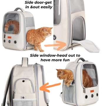 Lollimeow Pet Carrier Backpack, Bubble Backpack Carrier, Cats and Puppies,Airline-Approved, Designed for Travel, Hiking, Walking & Outdoor Use (Beige)