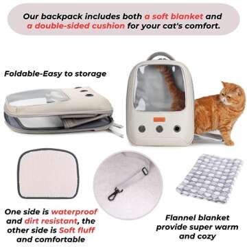 Lollimeow Pet Carrier Backpack, Bubble Backpack Carrier, Cats and Puppies,Airline-Approved, Designed for Travel, Hiking, Walking & Outdoor Use (Beige)