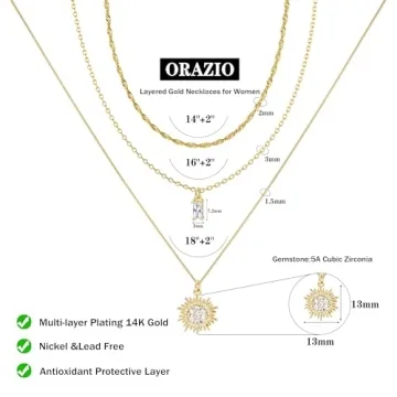 ORAZIO 14K Gold Plated Necklaces Set for Women
