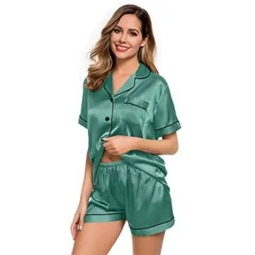 LecGee Womens Silk Satin Pajamas Set Short Sleeve Sleepwear Button Down Nightwear Soft Pj Lounge Sets
