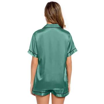 LecGee Womens Silk Satin Pajamas Set Short Sleeve Sleepwear Button Down Nightwear Soft Pj Lounge Sets