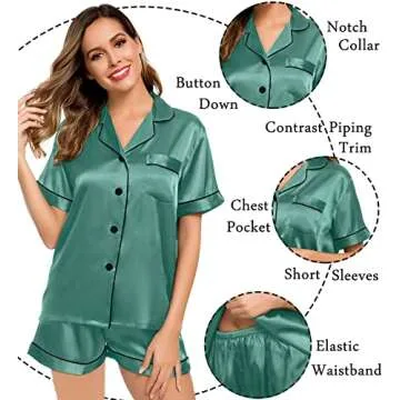 LecGee Womens Silk Satin Pajamas Set Short Sleeve Sleepwear Button Down Nightwear Soft Pj Lounge Sets