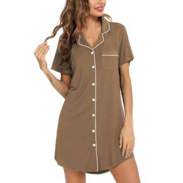 Senert Sleep Shirts for Women Short Sleeve Night Shirts for Sleeping Modal Nightgown Soft Nightdress Brown,Large
